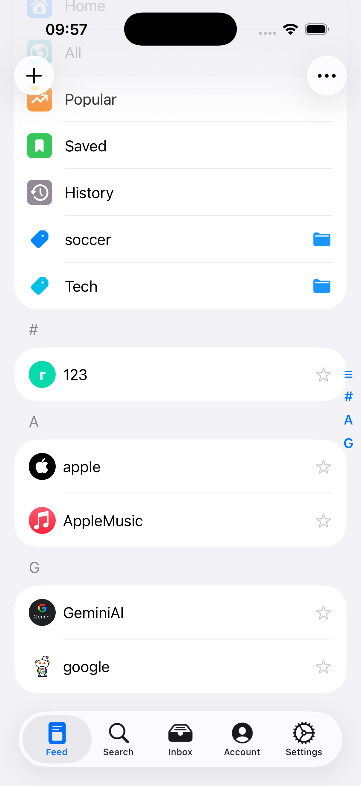 Pulsar Sidebar Feed Menu